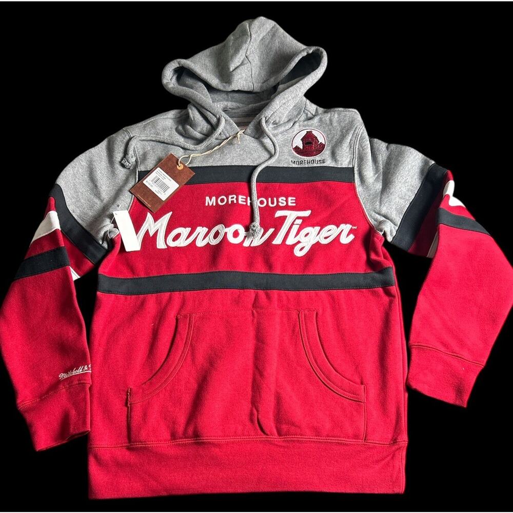 Mitchell & Ness Morehouse Maroon Tigers HBCU Red Striped Hoodie Small